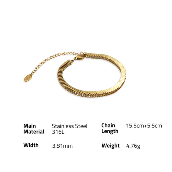 Chris April in stock fashion jewelry PVD gold plated 316L stainless steel flake leaf chain Bracelet for women - Image 6