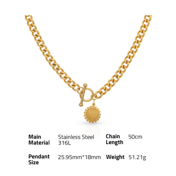 Chris April 316L stainless steel PVD plated T-bar chain flower pendant men necklace - Image 6