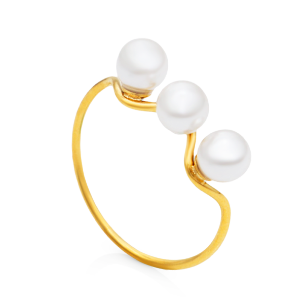 Chris April 316L stainless steel PVD gold plated thin pearls wavy ring - Image 5