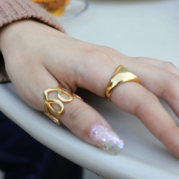 Chris April in stock fashion jewelry 316L stainless steel PVD gold plated Wide version cute curly line beautiful ring - Image 5