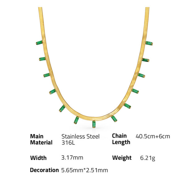 Chris April in stock 316L Stainless steel PVD plated emerald green zircon herringbone chain necklace - Image 6