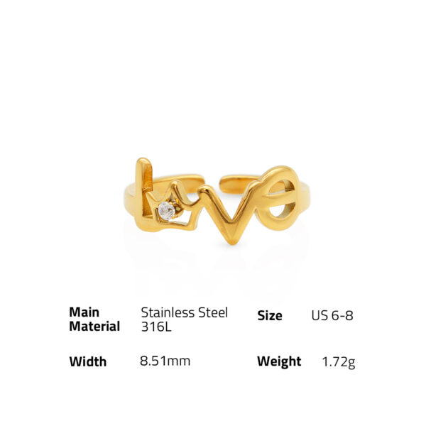 Chris April in stock 316L stainless steel PVD plating letter love alphabet zircon finger ring - Image 6