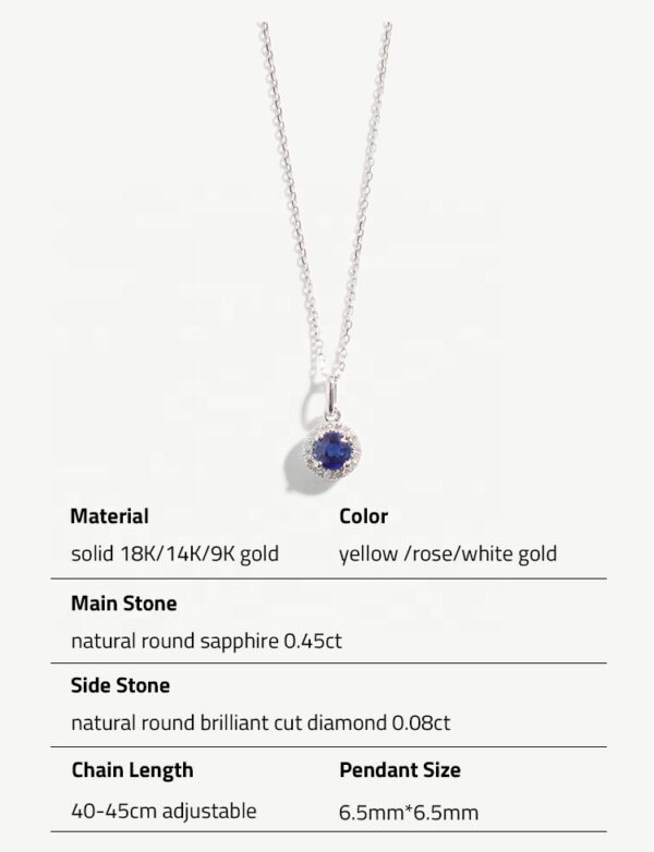 Chris April solid gold natural blue sapphire gemstone with natural diamond charm pendant necklace - Image 6