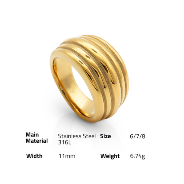 Chris April fashion jewelry PVD gold plated 316L stainless steel minimalist grained band ring - Image 6