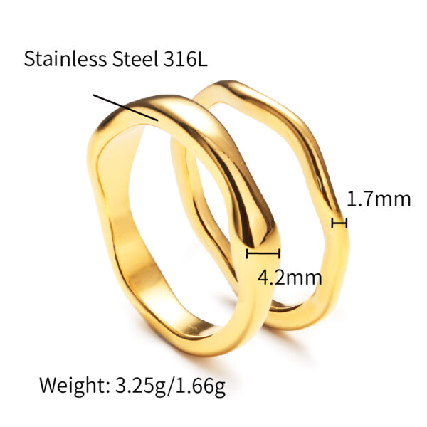 Chris April 316L golden supplier stainless steel stackable rings stackable matt gold wavy knuckle ring set - Image 6