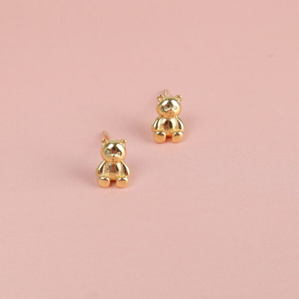 Chris April in stock fine jewelry 925 sterling silver gold plated Custom vermeil bear stud earrings for women - Image 4