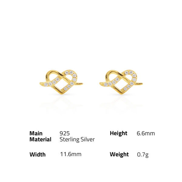 Chris April fine jewelry 18k Gold plated 925 Sterling Silver cute ribbon heart cz paved  zircon bejeweled stud earrings - Image 6