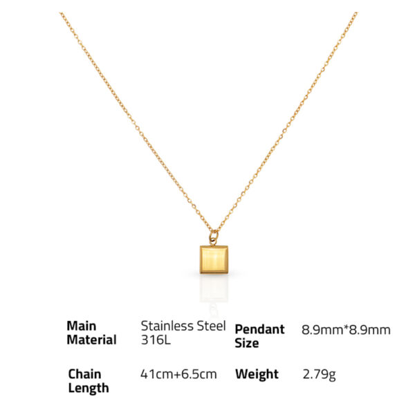 Chris April fashion jewelry non-tarnish PVD gold plated 316L Stainless Steel delicate Square pendant Necklace - Image 6