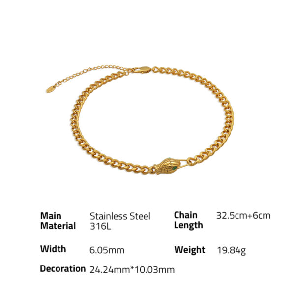 Chris April fashion jewelry  PVD gold plated 316L stainless steel snake pendant cuban choker necklace - Image 6