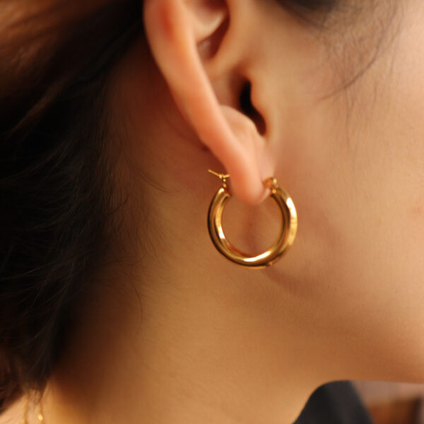 Chris April in stock water-proof 316L stainless steel PVD gold plated glossy hoop earrings for women - Image 3