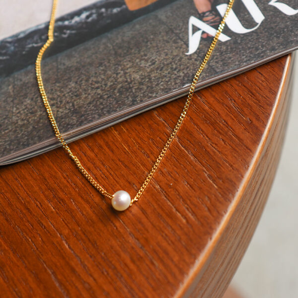 Chris April minimalistic 925 sterling silver gold plated freshwater pearl fancy necklaces - Image 4