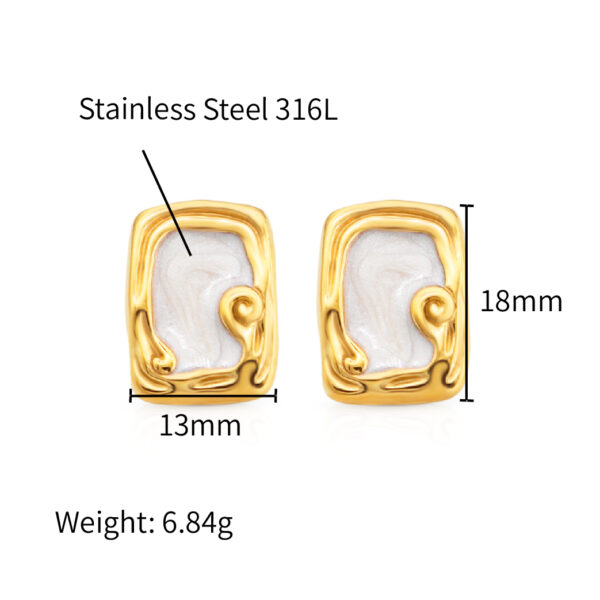 Chris April 316L stainless steel 18k gold plated cloud white enamel stud earrings for women - Image 3