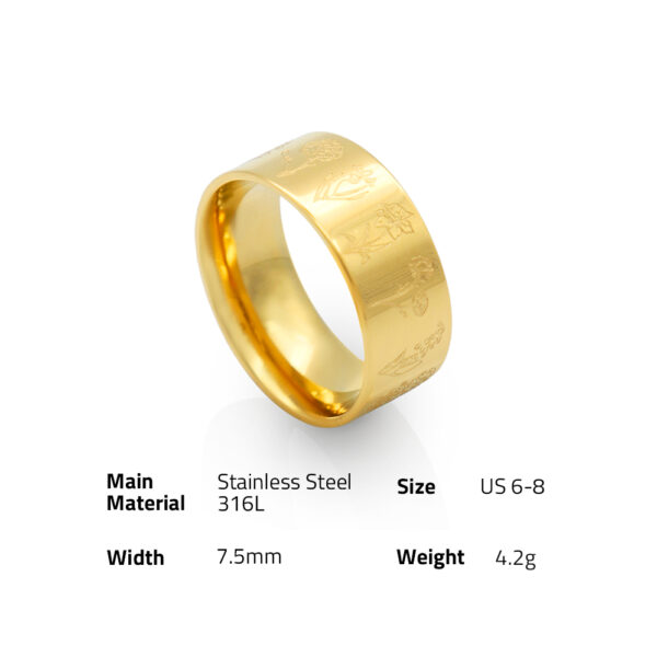 Chris April non tarnish 316L stainless steel PVD 18k gold plated minimalist birth flower thick band finger ring - Image 6