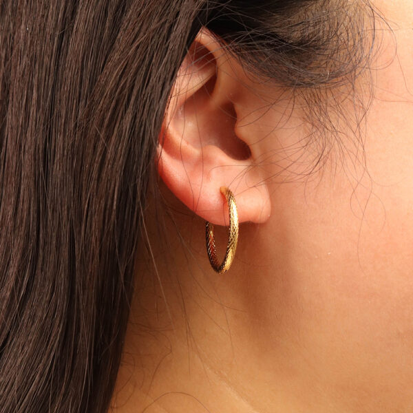 Chris April simple jewelry 316L stainless steel 18k PVD gold plated minimalist snake texture hoops earrings - Image 3