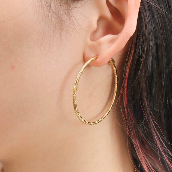 Chris April in stock fashion jewelry 316L Stainless Steel PVD gold plated minimalist grained big circle hoop earring - Image 3