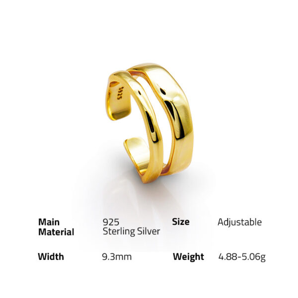 Chris April in stock 925 sterling silver 18k Gold Plated Double Layer Fine Jewelry Minimalist open ring - Image 6