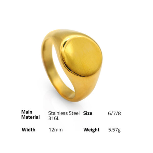 Chris April in stock 316L stainless steel minimalist PVD gold plated round glossy signet ring for women - Image 6