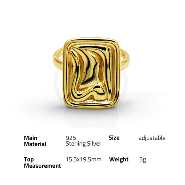 Chris April 925 Sterling silver 18k gold plated geometric square glossy opening signet jewelry ring - Image 6