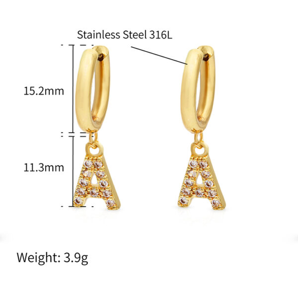 Chris April 316L stainless steel gold plated letter charms women's drop dangle huggie pendant charm monogram hoop earrings - Image 5