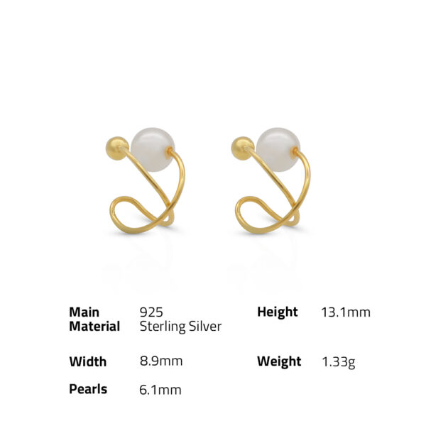 Chris April fine jewelry simple 925 sterling silver 18k gold plated twist bead shell pearl ear cuff earrings - Image 6