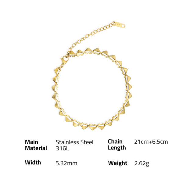 Chris April in stock fashion jewelry PVD gold plated 316L stainless steel heart linked chain anklets - Image 6