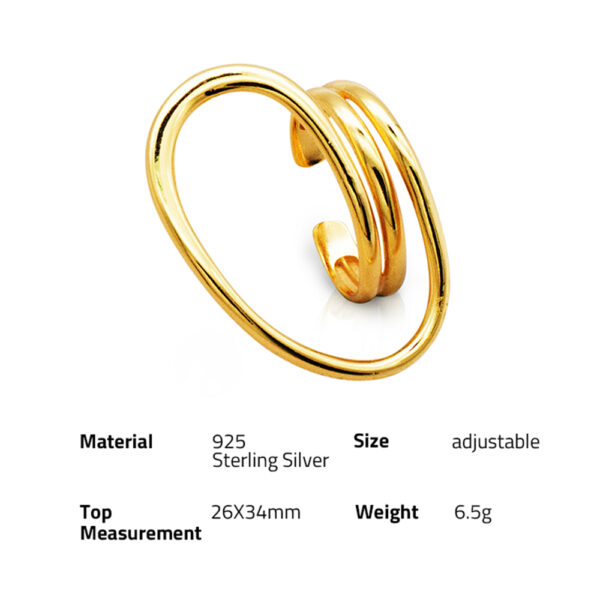 Chris April gold plated twist geometric Sterling silver 925 women fashion adjustable ring for wholesale - Image 6