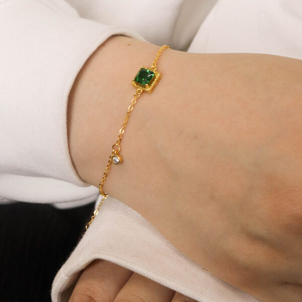 Chris April fashion 18K gold plated 925 sterling silver green zircon jewelry chain bracelets - Image 5