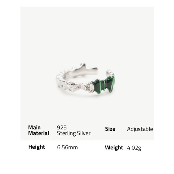 Chris April in stock 925 sterling silver minimalist organic shape enamel malachite finger ring - Image 6