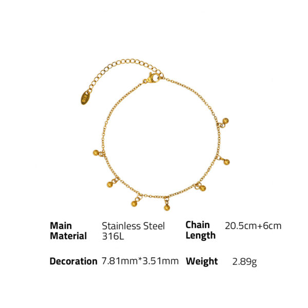 Chris April fashionable 316L stainless steel PVD gold minimalist beads bell beach style chain anklet for women - Image 6