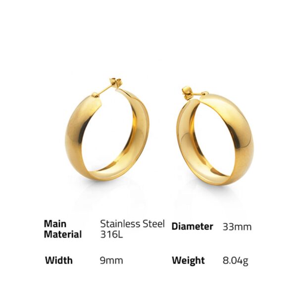 Chris April fashion jewelry in stock 316L stainless steel PVD gold plated Glossy retro big hoop earring - Image 6