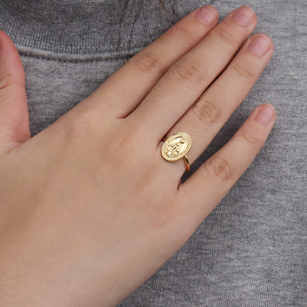 Chris April minimalist 925 sterling silver gold plated circle virgin maria coin rings for women - Image 3