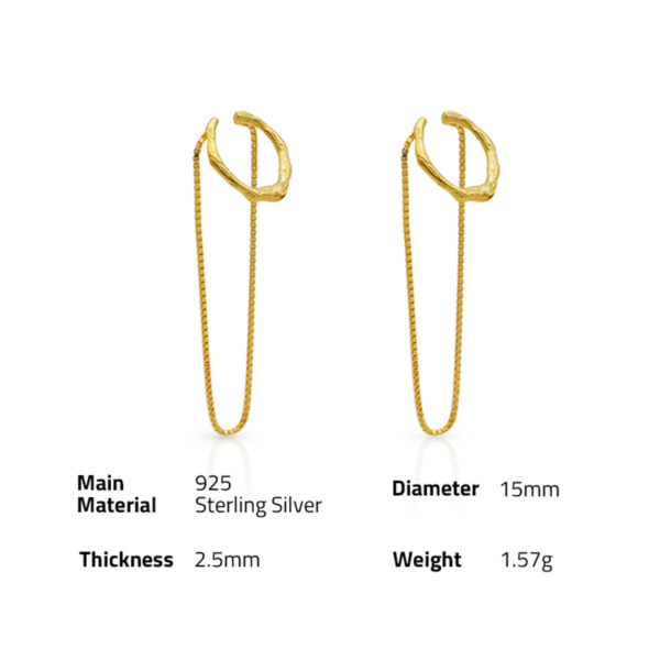 Chris April in stock fine jewelry 925 sterling silver gold plated Minimalist design box chain ear cuff earrings jewelry for wome - Image 6