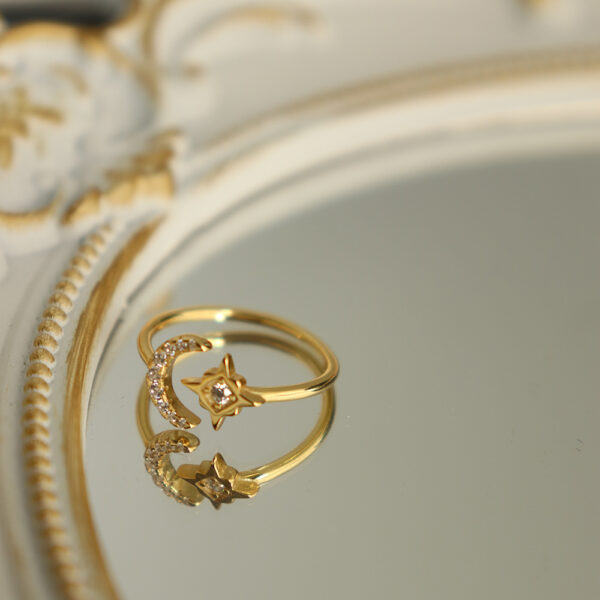 Chris April in stock fashion 925 sterling silver 18K gold plated moon and star rings with zircon - Image 5