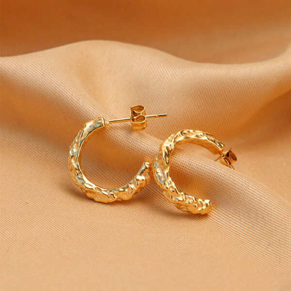 Chris April 316L stainless steel PVD plated gold silver organic texture bumpy scandinavian hoops earring - Image 6