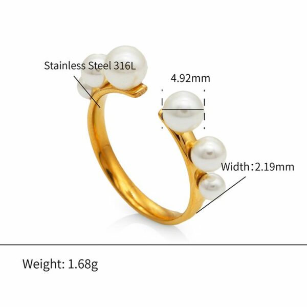 Chris April jewelri pvd 18k gold plated stainless steel natural pearl freshwater open ring - Image 3