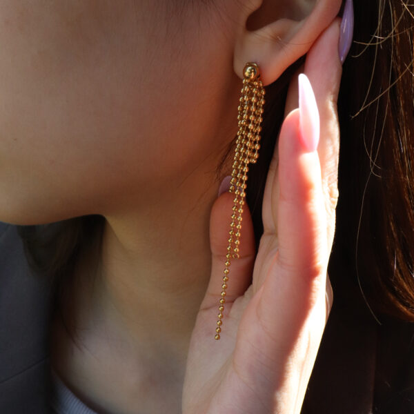 Chris April fashion in stock 316L Stainless Steel PVD gold plated beads tassel earring - Image 5