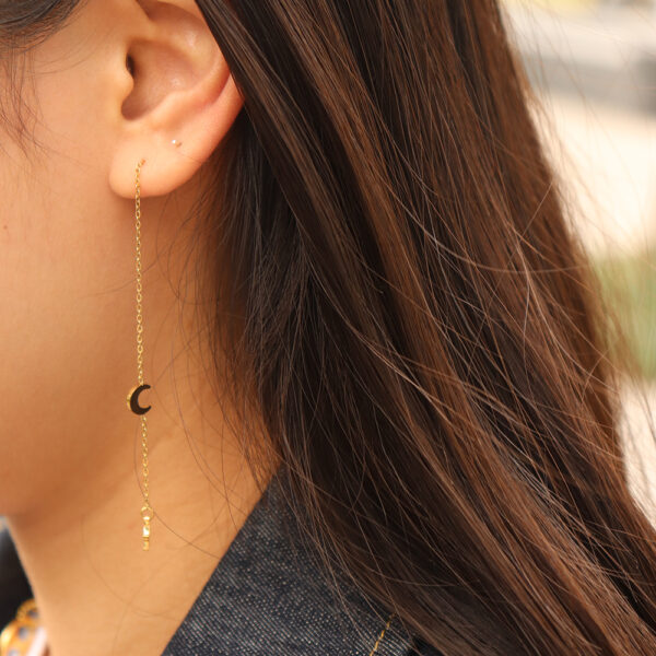 Chris April In Stock Fashion Jewelry 316L Stainless Steel PVD gold plated minimalist moon and star drop chain earrings - Image 4