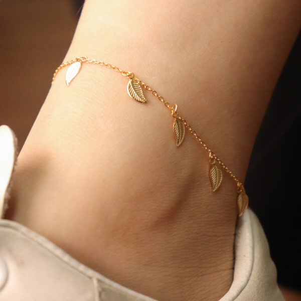 Chris April in stock 925 sterling silver 18k gold plated custom jewelry overseas leaf shape chain anklet for women - Image 3