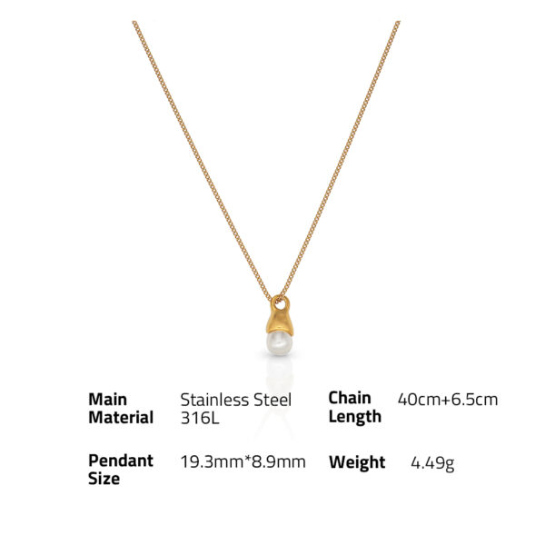 Chris April Fashion PVD gold plated 316L stainless steel simple freshwater imitation pearl pendant  necklace - Image 6