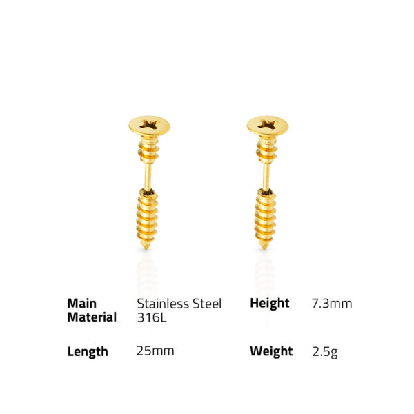 Chris April new design in stock 316L stainless steel PVD gold plated simple screw piercing stud men earrings - Image 6