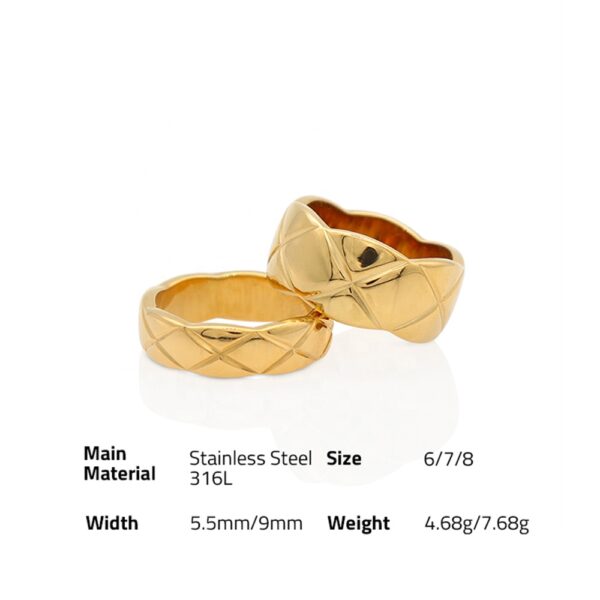 Chris April Fashion Jewelry 316L stainless steel PVD 18K gold plated lattice wave wide band rings - Image 6