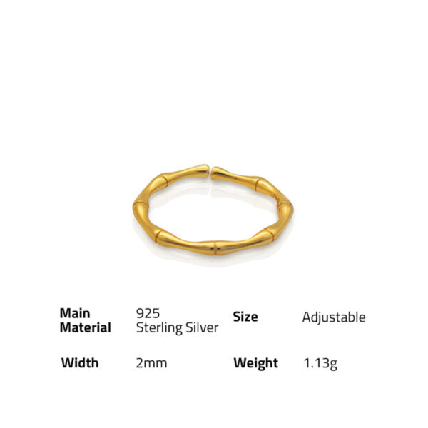 Chris April Fashionable 925 sterling silver gold simple personalized adjustable bamboo rings - Image 6