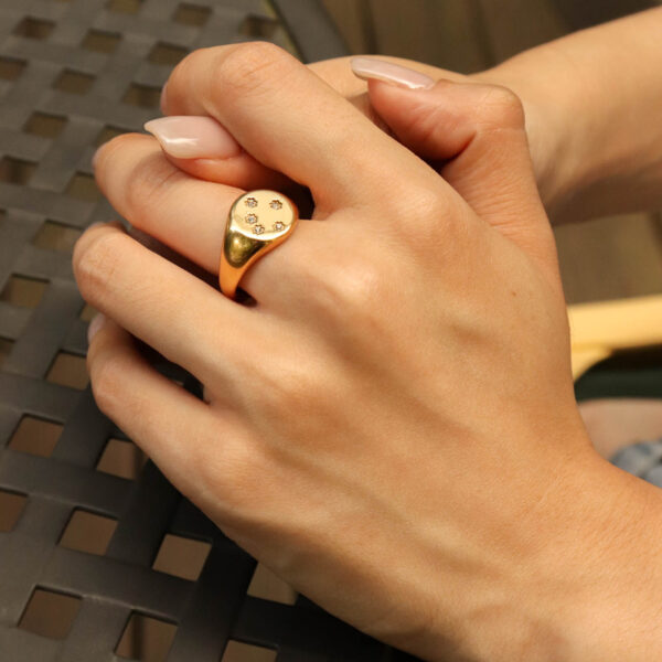 Chris April in stock dainty jewelry PVD gold plated 316L stainless steel star sigh signet ring jewelry with zircon - Image 3