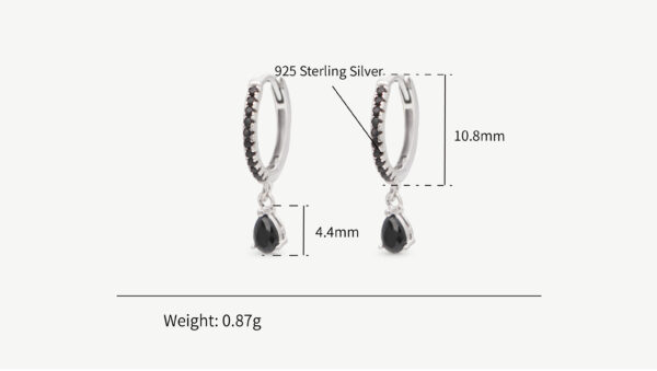 Chris April 925 sterling silver tear drop black diamond zircon pendant huggies hoop earrings - Image 6