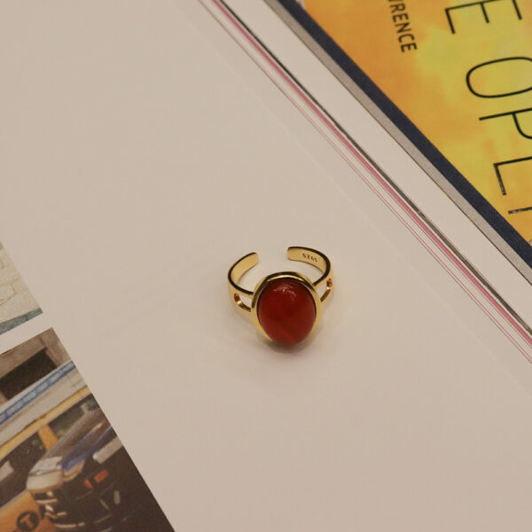 Chris April 925 sterling silver 18k gold plated manmade red agate stone gemstone rings - Image 4