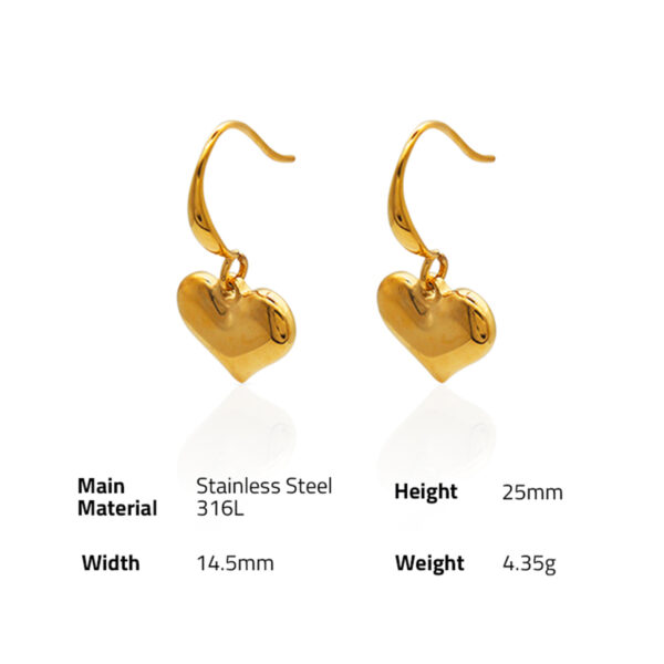 Chris April in stock romantic 316L Stainless Steel PVD gold plated hearts hooks earring for women - Image 6