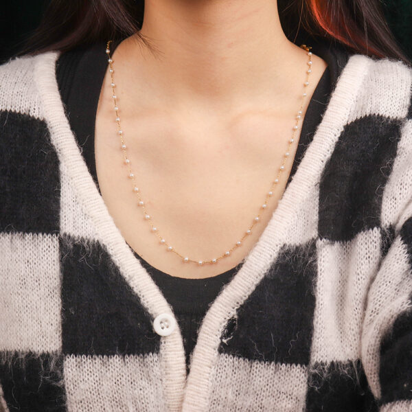 Chris April 316L Stainless steel PVD plated vintage imitation pearl bead chain choker necklace - Image 5