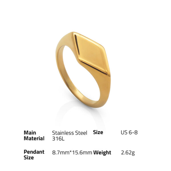 Chris April fashion jewelry PVD gold plated 316L stainless steel Non-tarnish glossy rhombus engravable signet rings - Image 6