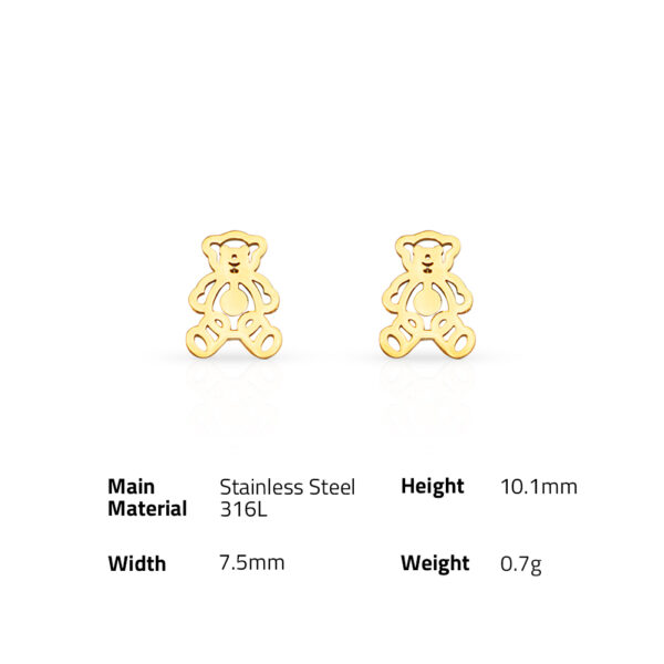 Chris April fashion jewelry in stock 316L stainless steel PVD gold plated cute hollowed out bear stud earrings - Image 6