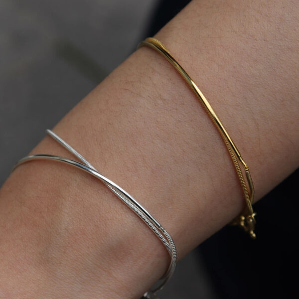 Chris April 925 sterling silver 18k gold plated minimalist snake jewelry chain adjustable bracelets - Image 3